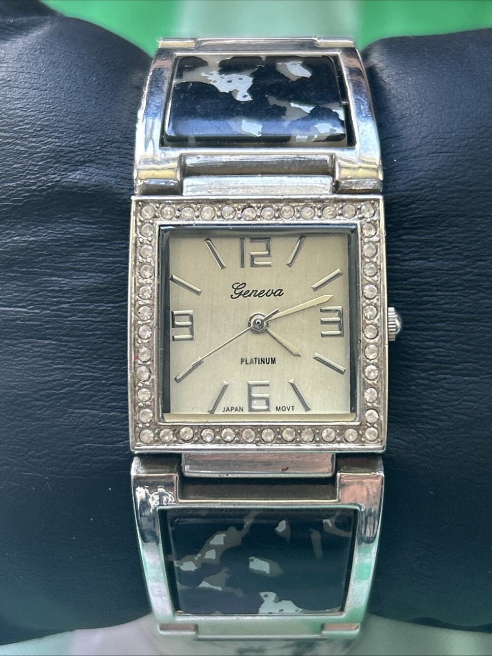 Geneva Silver Tone Black And Silver Camo Band Women’s Quartz Watch